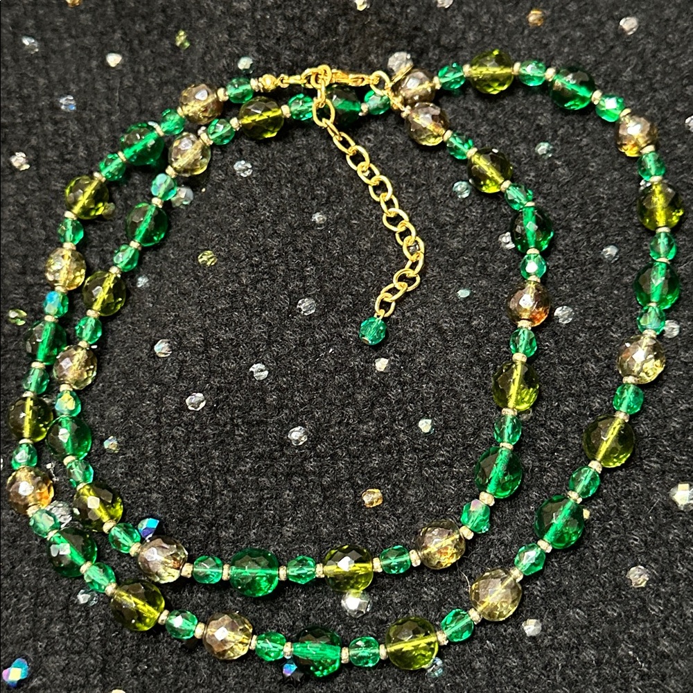 Joan Rivers Classic Collection Green & Gold Crystal Bead 32” Necklace